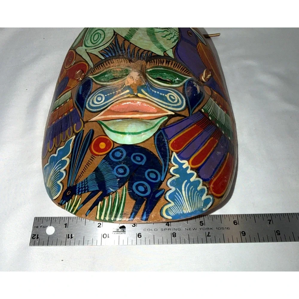 Hand Painted Terracotta‎ Folk Art Mask Animals Birds Latin American Wall